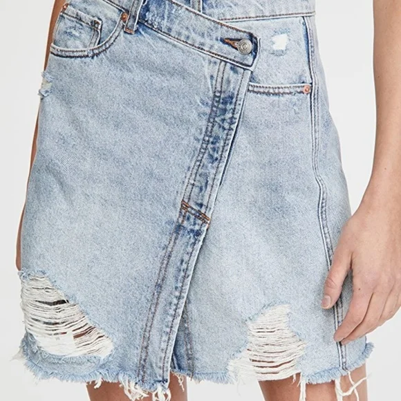 NWT Size 24 Free People Parker Denim Wrap Skirt Mini Skirt Surf's Up - Picture 4 of 12